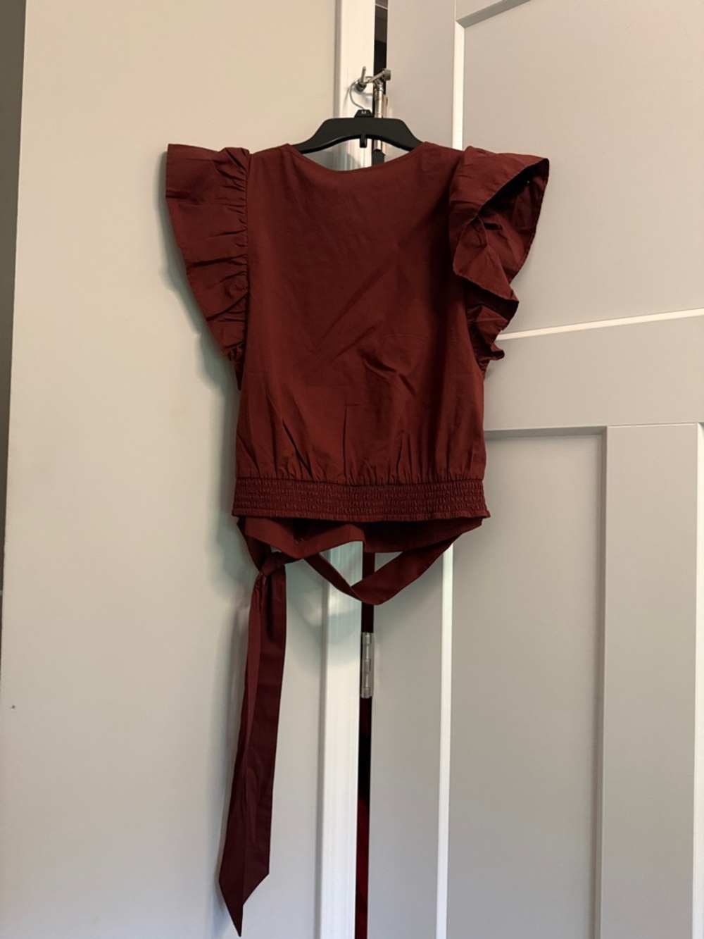 Express Rust Brown Ruffle Wrap Blouse - Picture 2 of 2